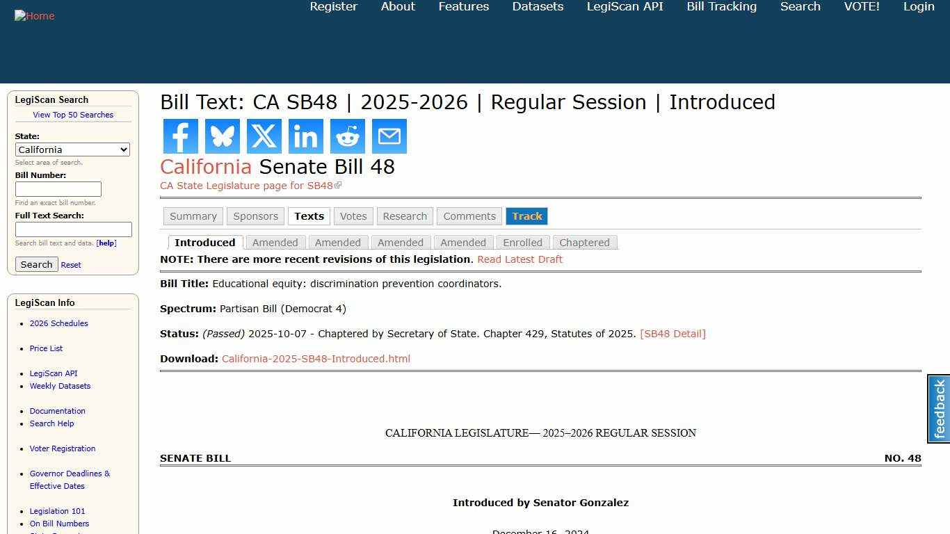 Bill Text: CA SB48 2025-2026 Regular Session Introduced LegiScan